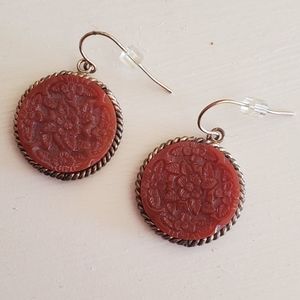 Engraved Red Stone Earrings